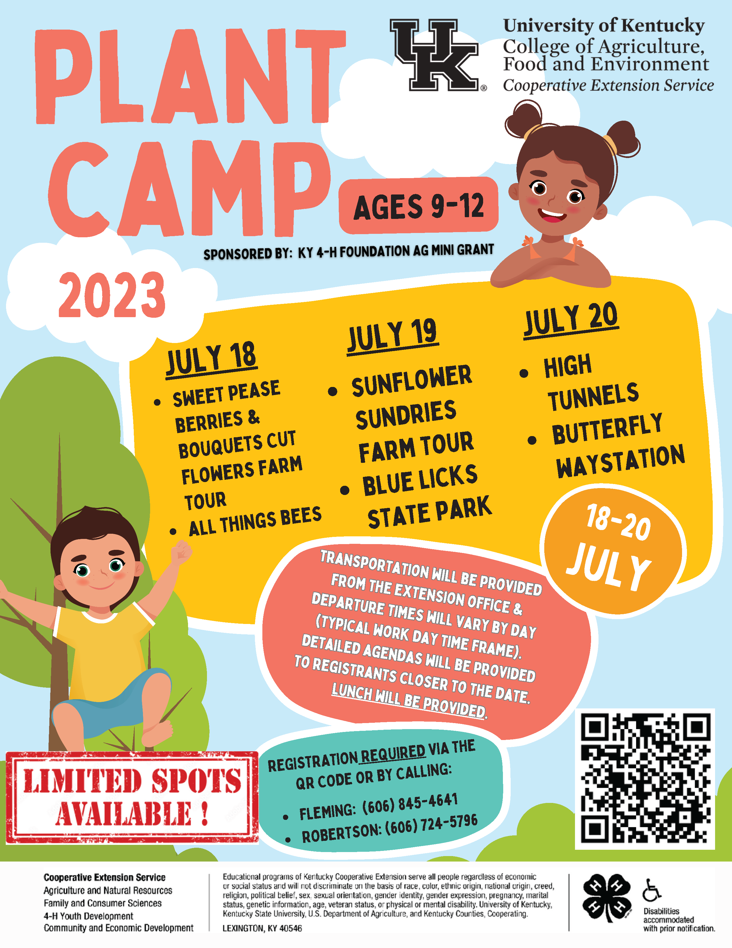 Flyer with sky and clouds background with dates of camp